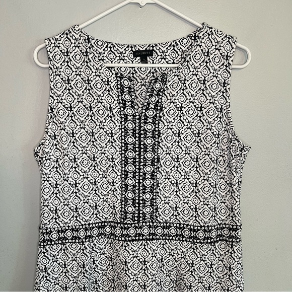 Talbots White & Black Medallion Print Sleeveless Tank Split Neck Midi Dress Sz L - Picture 2 of 11